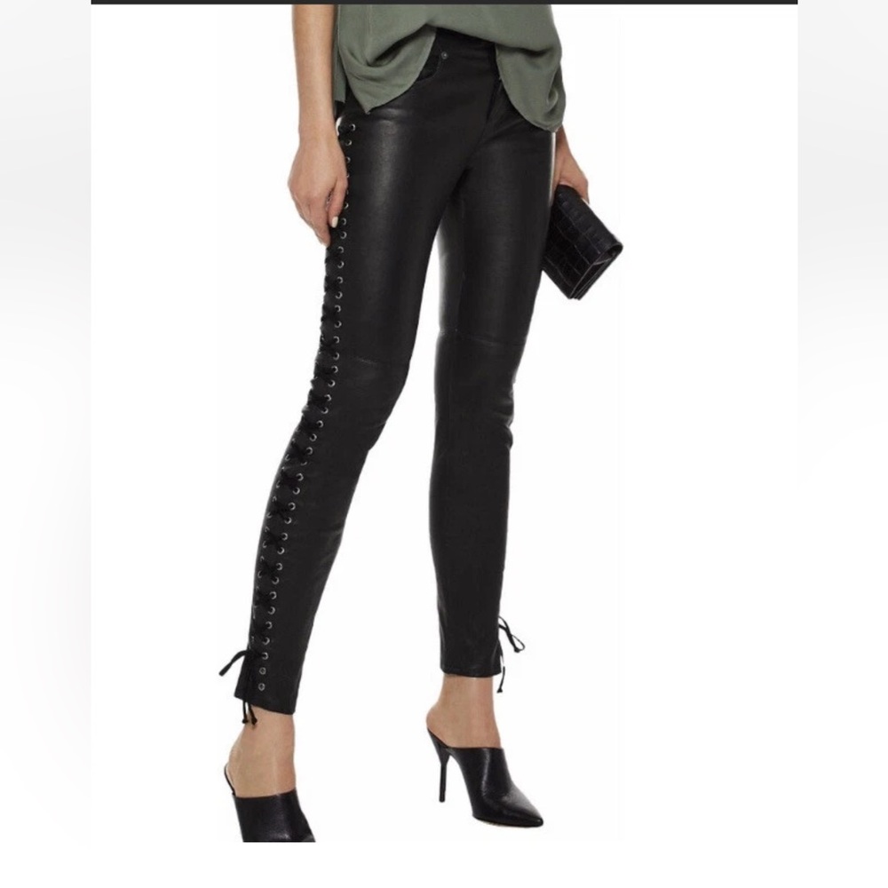 Haute Hippie Black Lace-Up Leather Pants
